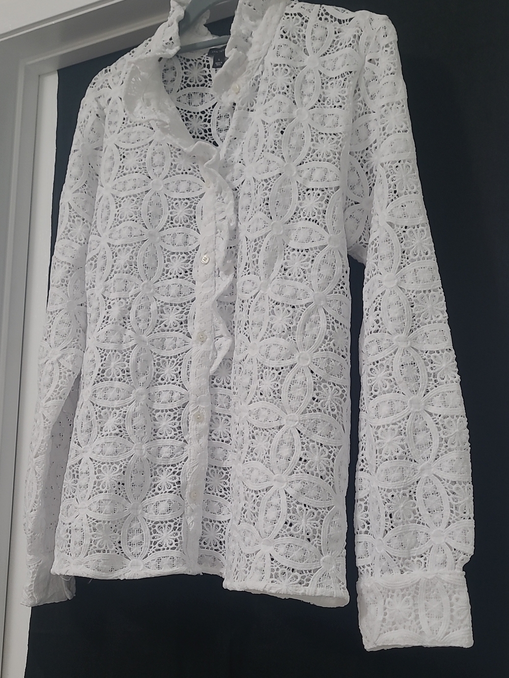 Ann Taylor Ruffle Collar Lace Blouse - Picture 6 of 14
